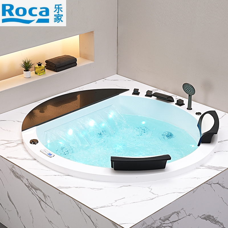 ROCA乐家卫浴亚克力圆形嵌入式双人冲浪按摩恒温浴缸1.5/1.7米瀑