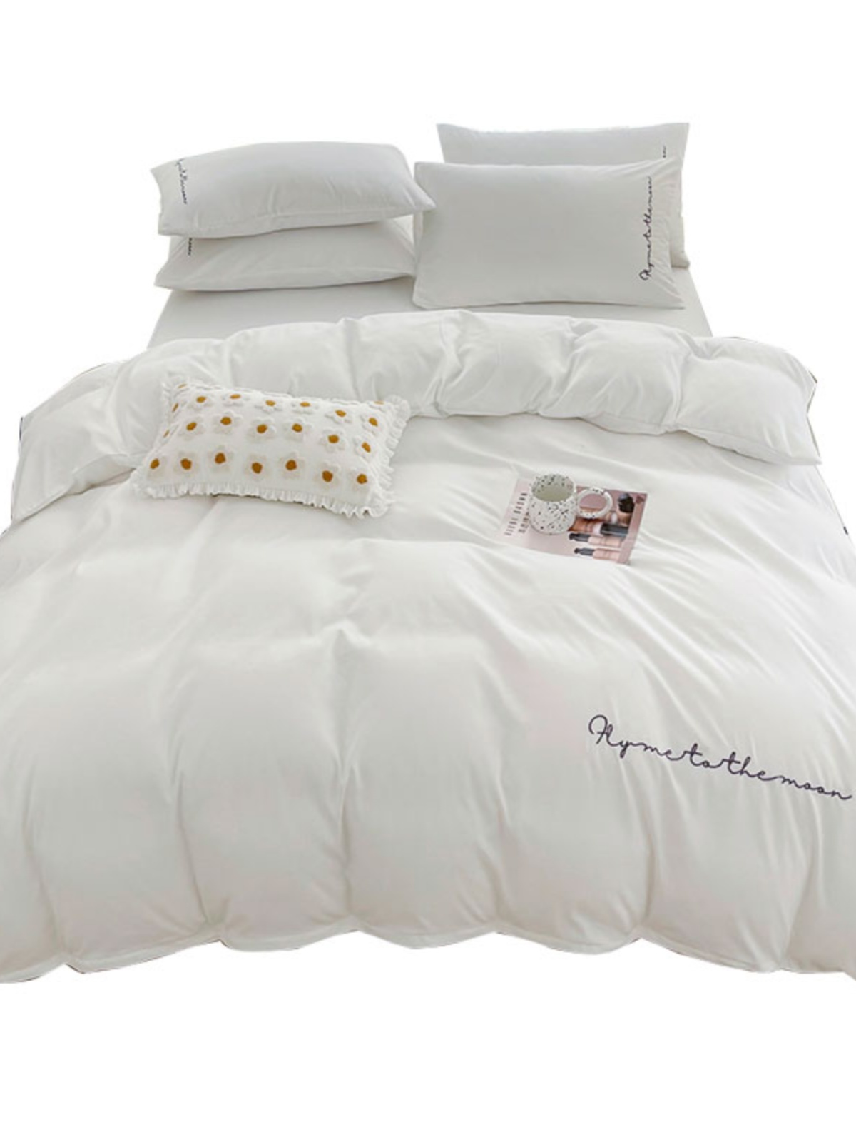 四件套白色民宿床上用品四季通用床单被罩水洗棉简约宾馆三件套4