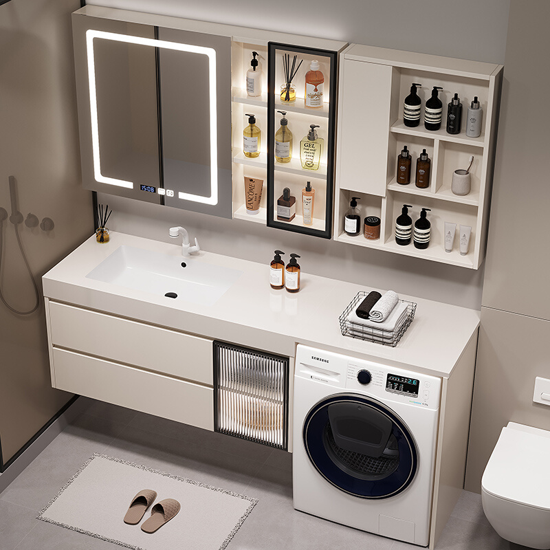 岩板无缝盆洗衣机一体柜组合现代简约浴室柜卫生间洗手台洗脸盆柜