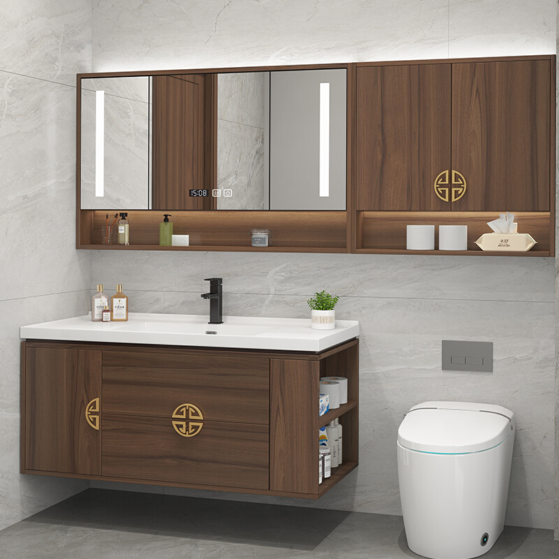 现代新中式浴室柜组合一体陶瓷盆卫生间洗漱台岩板洗手洗脸台盆柜
