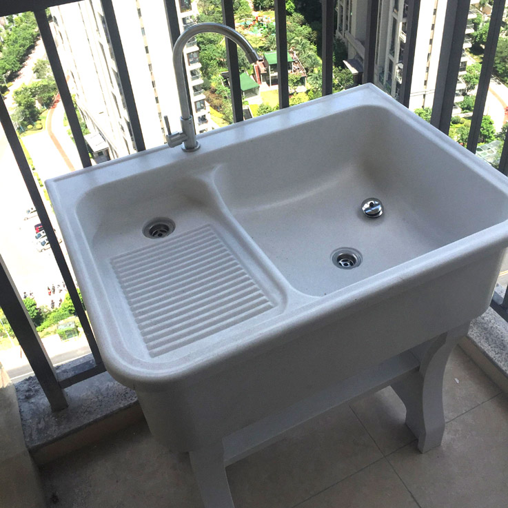 石英石洗衣池阳台家用洗衣池带搓板大理石洗衣池台盆一体水池水槽