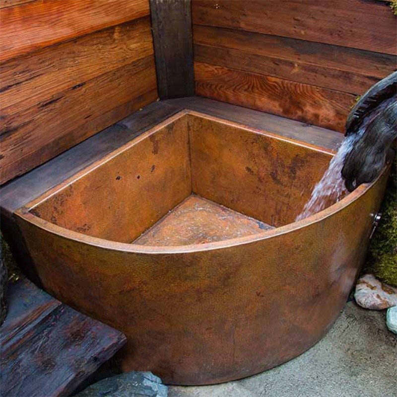 独立浴缸设计定制温泉别墅spa足浴水疗馆民宿日式深泡带座铜浴桶