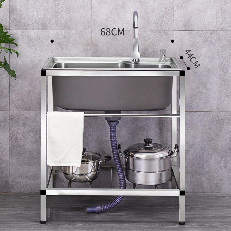 厨房简易洗菜盆带架子一体不锈钢304水槽单槽带支架洗手洗碗水池