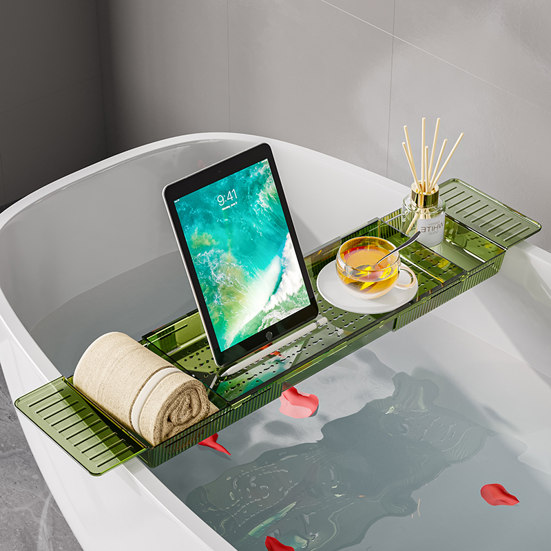 浴室浴缸透明置物架多功能伸缩收纳架厨房免打孔沥水篮洗菜果蔬篮