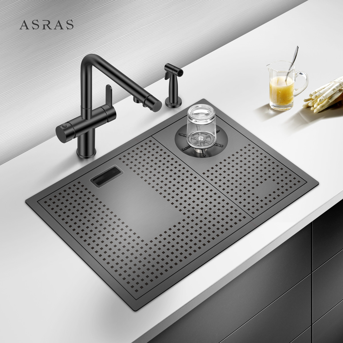 阿萨斯黑色纳米洗杯器水槽单槽高压不锈钢洗菜盆吧台咖啡奶茶商用
