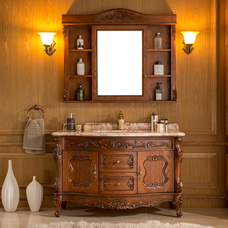 帝谷美国红橡木欧式浴室柜   豪华卫生间仿古浴室柜镜柜组合柜