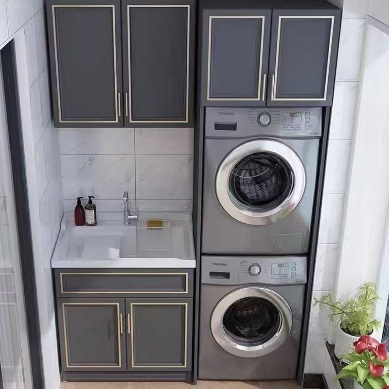 洗衣柜太空铝阳台滚筒洗衣机伴侣一体组合石英石盆整体切角定制柜