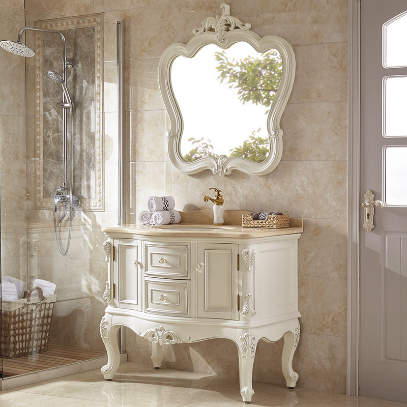 欧式美式橡木浴室柜组合落地式实木简欧洗手洗脸盆柜卫生间洗漱台
