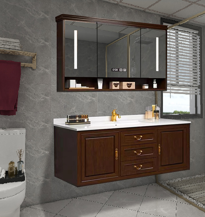 美式浴室柜组合实木卫生间大理石陶瓷一体洗漱台洗脸洗手盆新中式