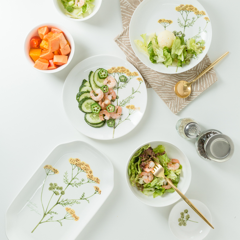 碗碟组合陶瓷餐具套装家用餐具北欧简约野生植物B款 家庭个性创