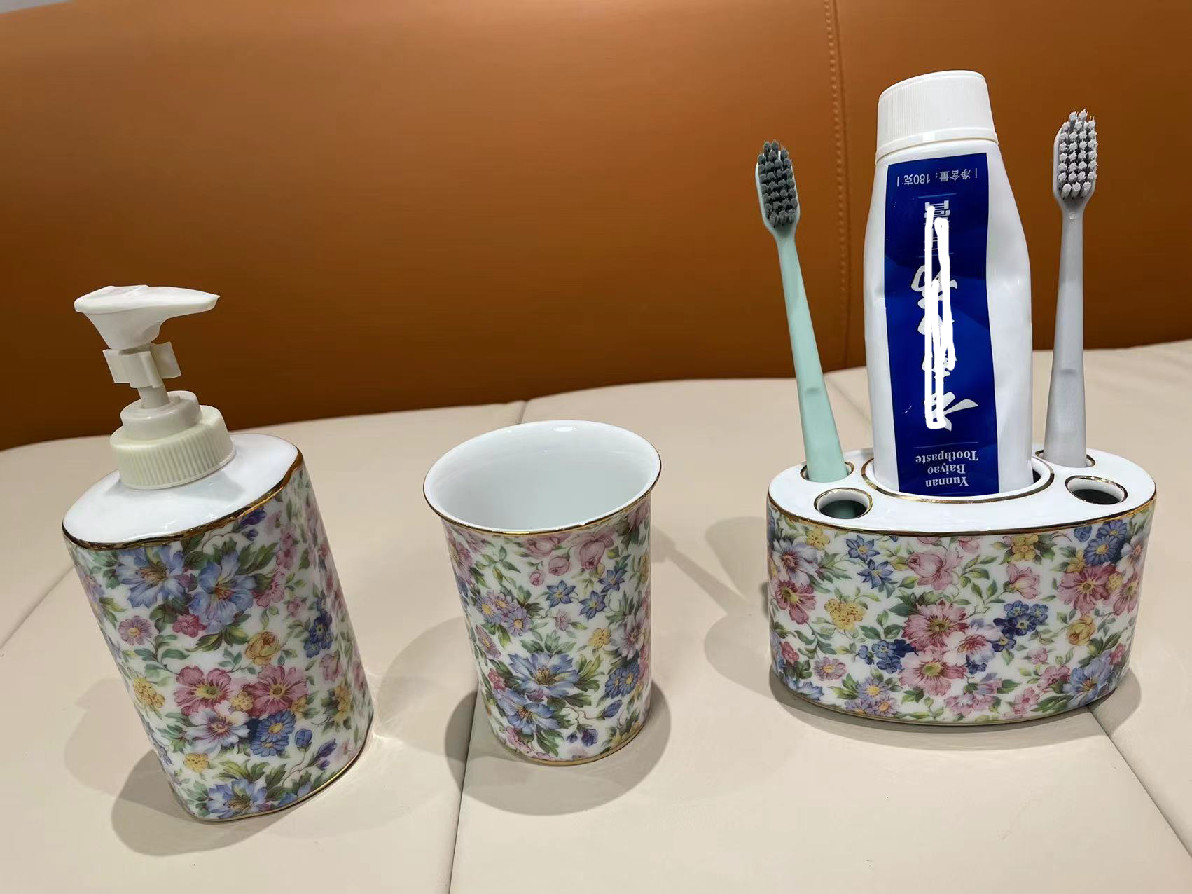 欧式印花陶瓷卫浴三件套洁具套装浴室洁具3件套卫生间洗漱用品
