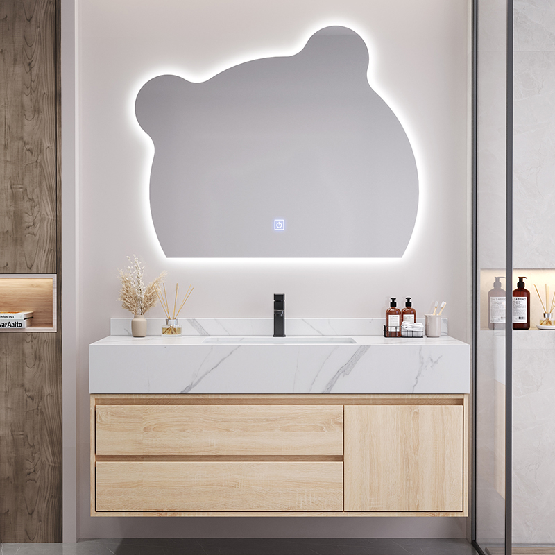 卡通镜子浴室柜组合卫生间洗脸池洗手台洗漱盆现代简约岩板一体盆