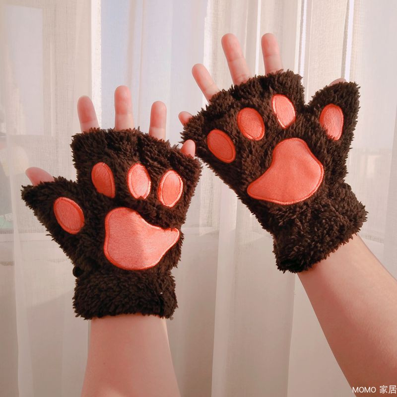动物爪子半指手套熊爪猫爪手套加厚毛绒圣诞表演成人亲子冬季保暖