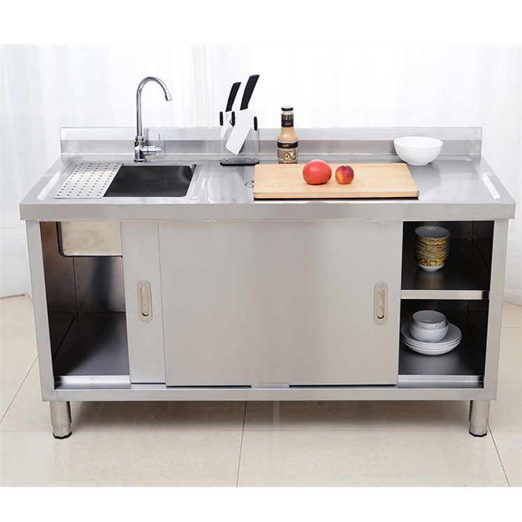 定制加厚304不锈钢水池柜灶台洗碗池一体柜厨房水槽柜洗菜盆饭店