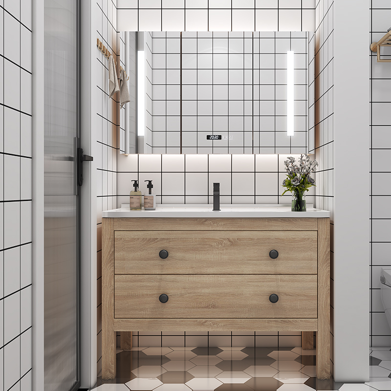 日式卫浴室柜组合现代简约小户型实木洗漱台洗手洗脸盆柜套装落地