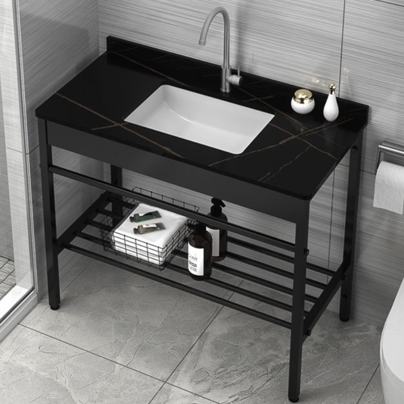 阳台落地式洗手盆不锈钢支架卫生间陶瓷洗脸盆柜组合一体岩板现代