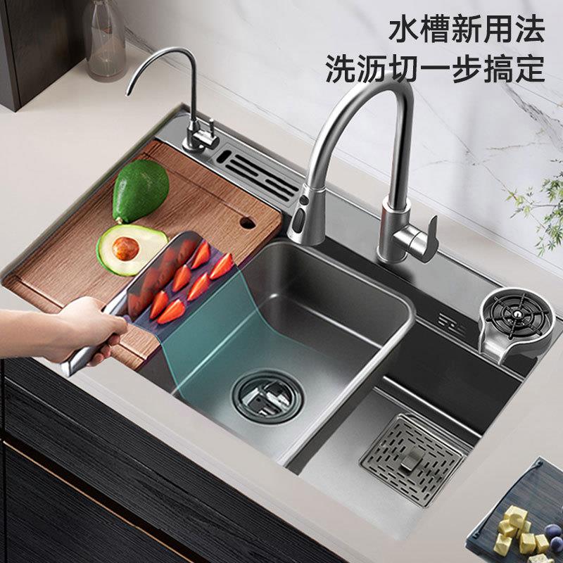 新品奥智莱厨房洗菜盆手工纳米不锈钢水槽 家用大单槽淘菜盆洗碗