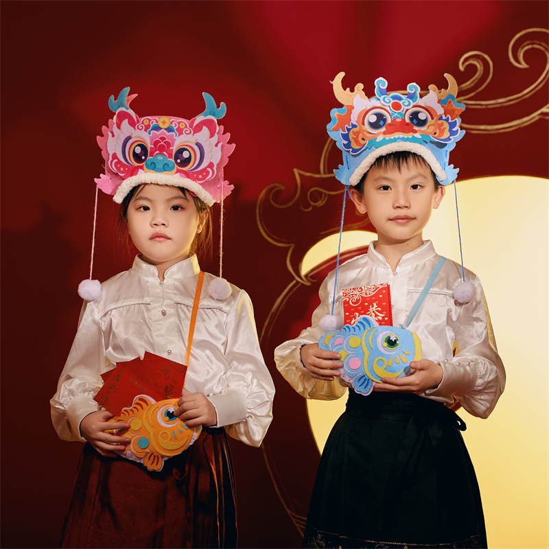 龙头帽端午节儿童手工diy制作材料包舞龙帽子头饰幼儿园表演道具