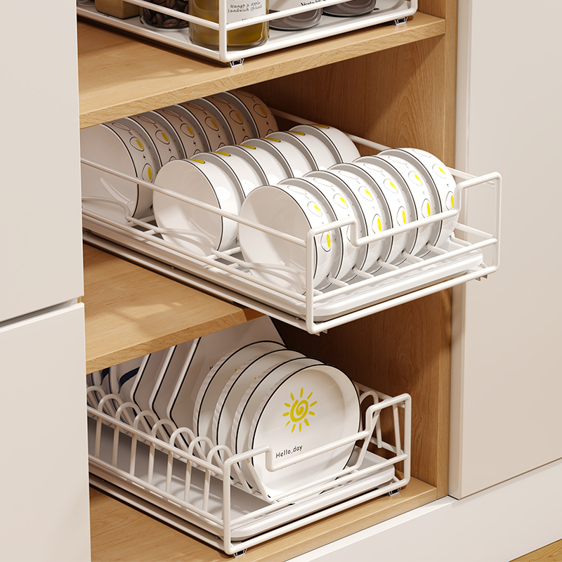 碗碟拉篮厨房橱柜内抽屉式下水槽拐角收纳碗盘调味调料抽拉置物架