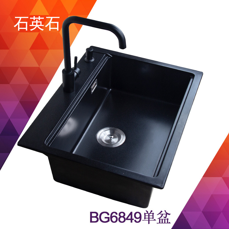 一件代发石英石水槽单槽黑色花岗岩厨房一体成型洗菜盆BG6849