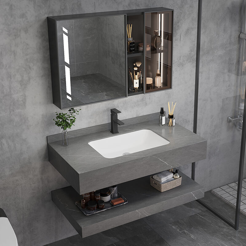 2022新款定制岩板一体盆浴室柜组合现代轻奢洗手池洗脸台盆柜卫生