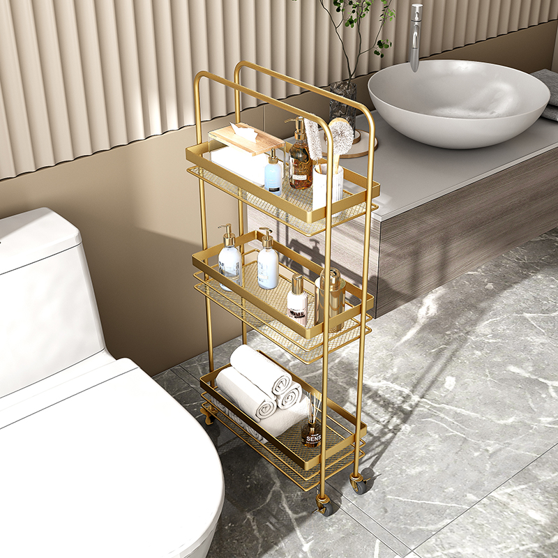 轻奢浴室置物架家用落地卫生间夹缝储物架洗手间创意带轮收纳架子