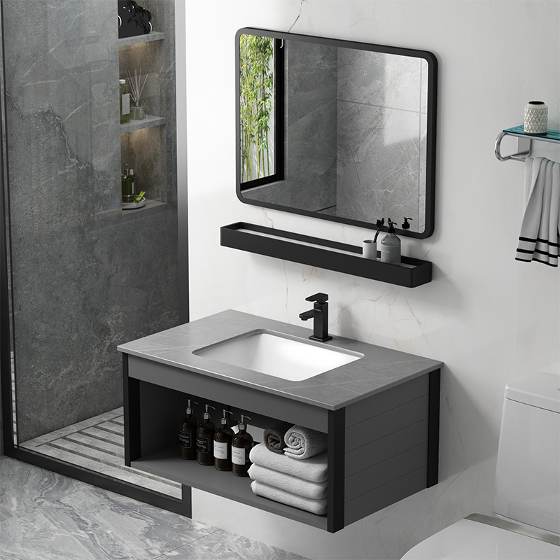 简易岩板太空铝洗脸盆柜组合卫生间洗漱台家用智能镜挂墙式洗手盆