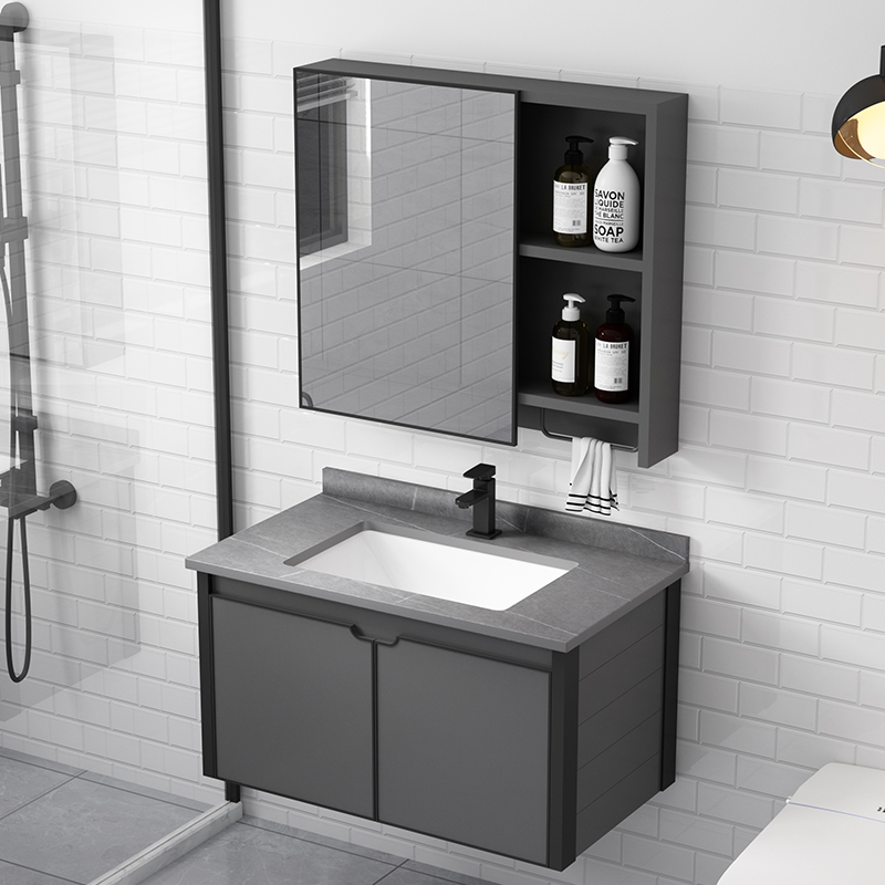 太空铝浴室柜组合简约岩板一体盆卫生间洗脸盆洗漱台洗手盆智能