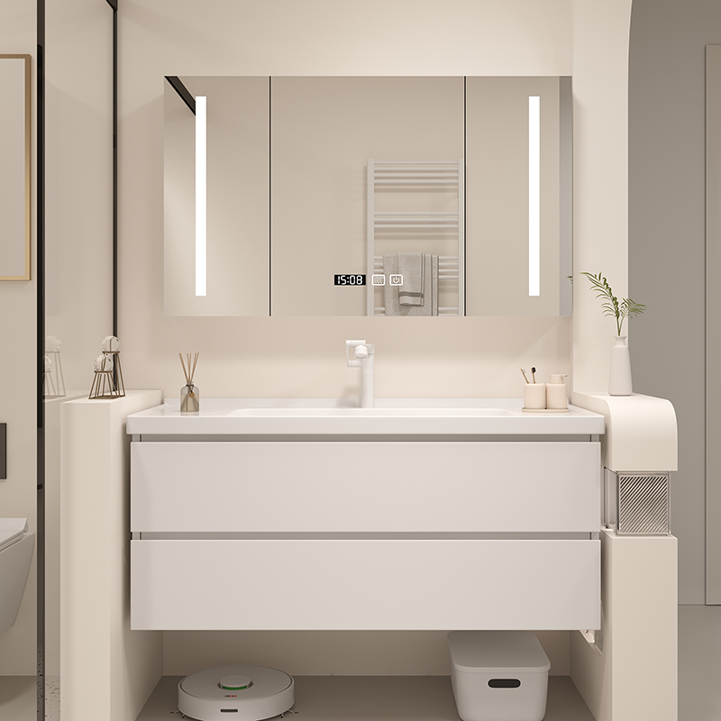 陶瓷一体盆浴室柜组合卫生间现代简约实木轻奢智能纳米岩板洗脸盆