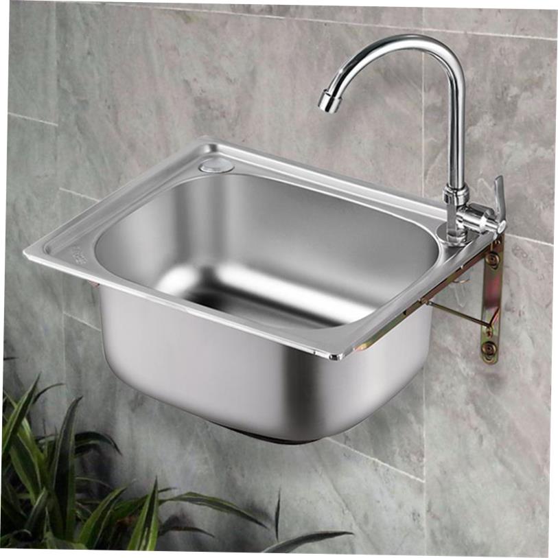 小单槽304不锈钢水槽厨房洗菜盆洗碗池洗手盆一体水盆套餐壁挂