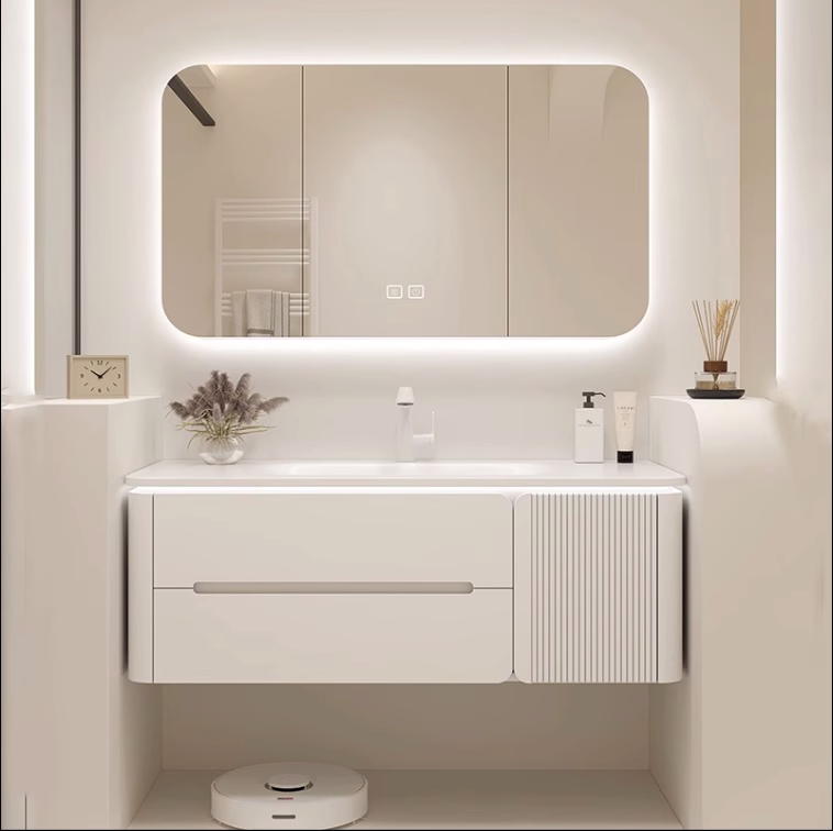 现代简约岩板一体浴室柜组合洗手洗脸面池卫生间洗漱台盆套装定制