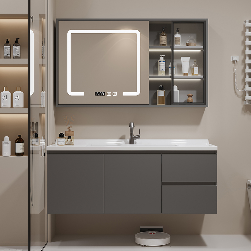 轻奢智能简约陶瓷一体盆浴室柜镜柜组合卫生间洗脸池马桶柜洗漱台