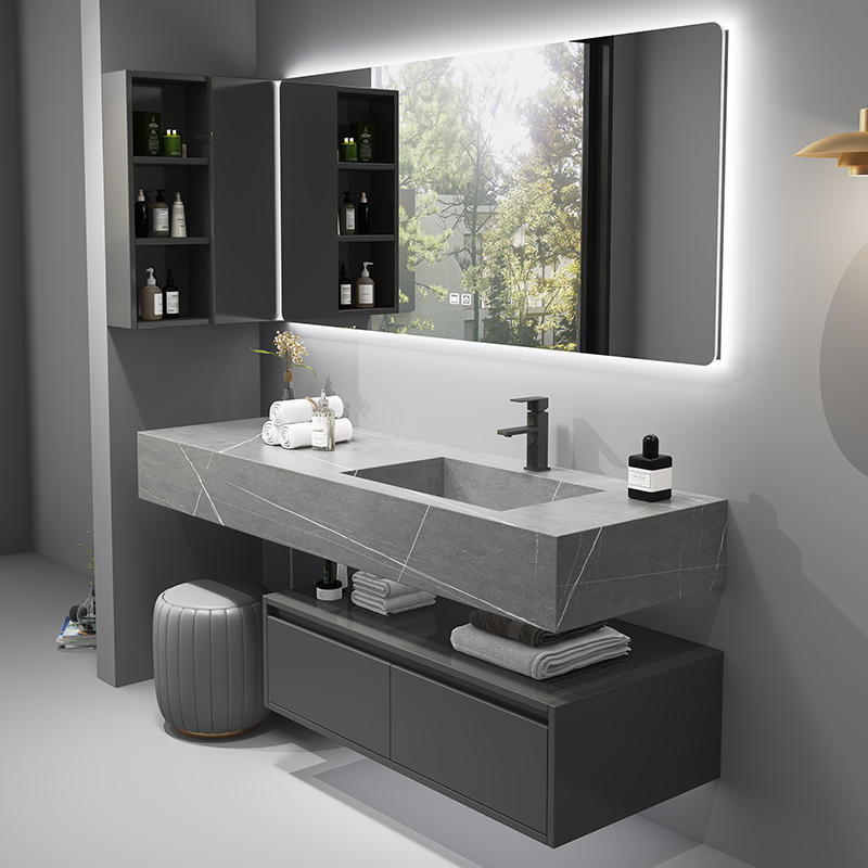 设计师岩板浴室柜组合延伸一体式洗手台面洗脸洗漱台盆柜智能镜柜