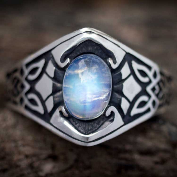 宁语wish跨境饰品北欧凯尔特戒指复古中世纪七彩月光石戒指