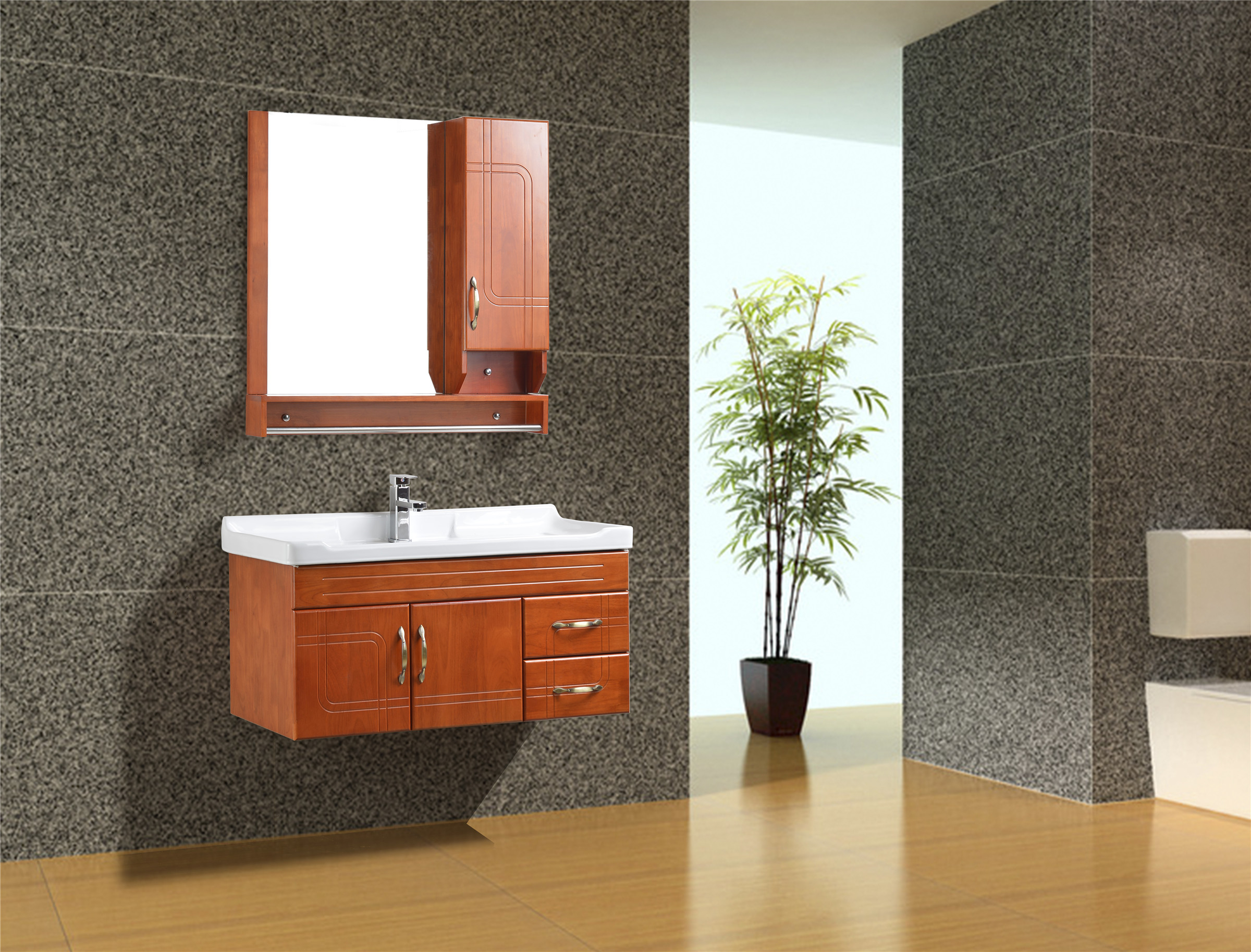 橡木防水浴室柜组合卫浴洁具洗脸池现代中式实木洗手盆柜