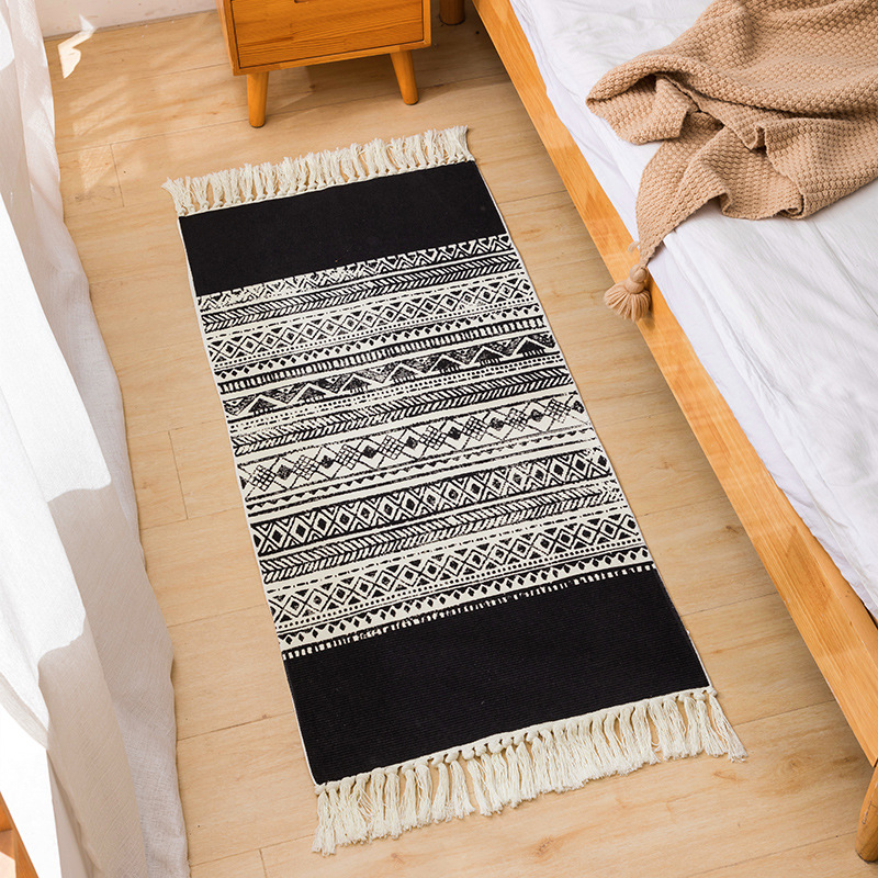 北欧风格手工编织地毯可机洗地垫棉线吸水防滑容易打理家用卫浴垫