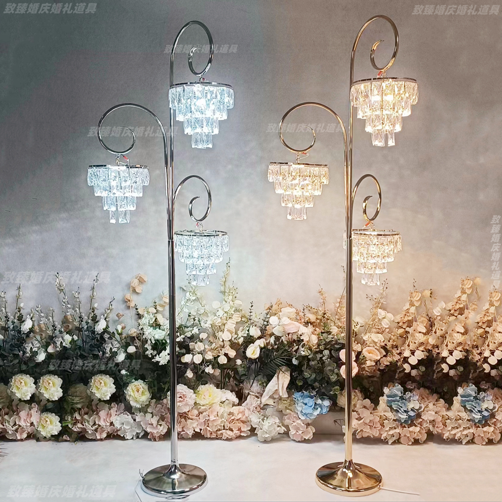新款婚礼堂欧式铁艺电镀水晶吊灯婚庆道具灯冰晶条路引花布置装饰