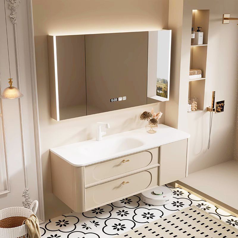可丽耐橡木法式浴室柜组合卫生间奶油风洗漱台陶瓷一体洗脸盆柜
