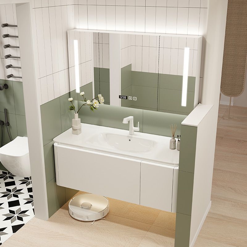 现代洗手镜柜实木浴室柜卫生间组合轻奢美妆智能池洗脸陶瓷一体盆