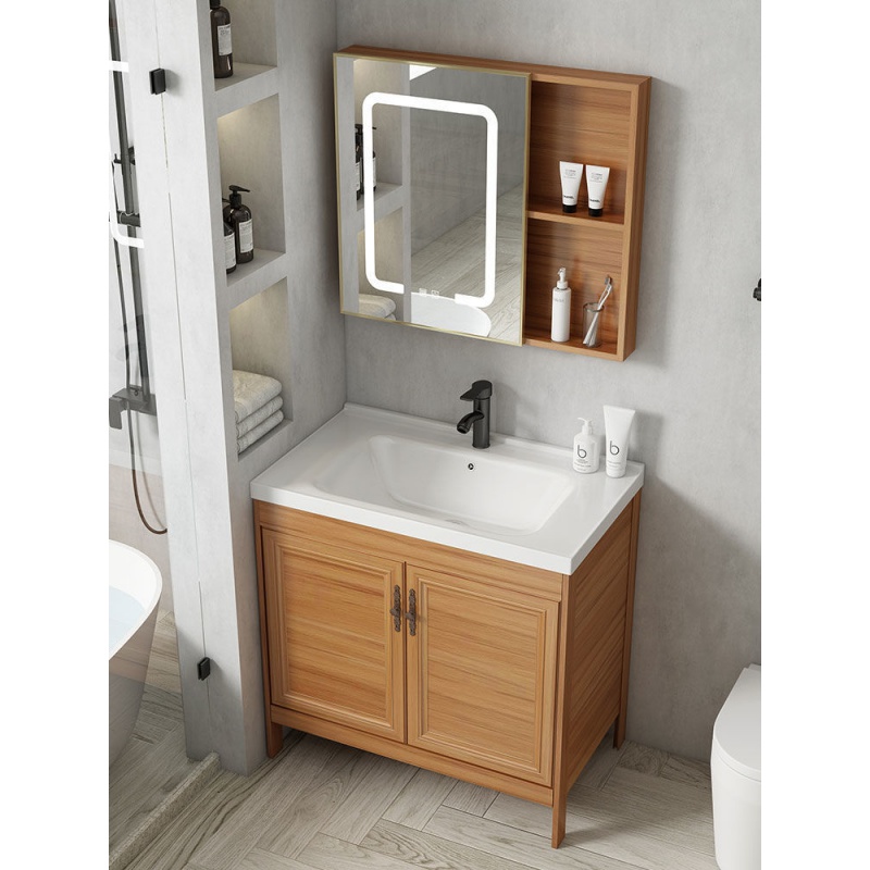现代太空铝一体陶瓷洗脸盆柜组合浴室柜简约卫生间柜子小户型阳台