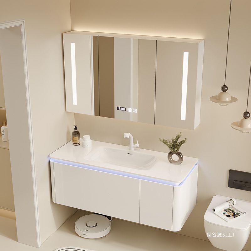 实木浴室柜组合陶瓷一体盆现代简约卫生间智能洗脸盆洗手池洗漱台