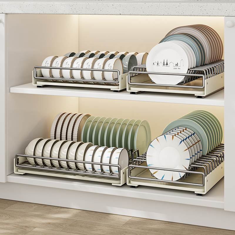 厨房不锈钢碗碟收纳架橱柜抽拉抽屉式沥水架水槽下碗盘拉篮置物架