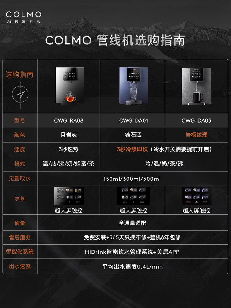 COLMO合墅管线机直饮机家用壁挂式冷热一体触屏饮水机6段温控DA01