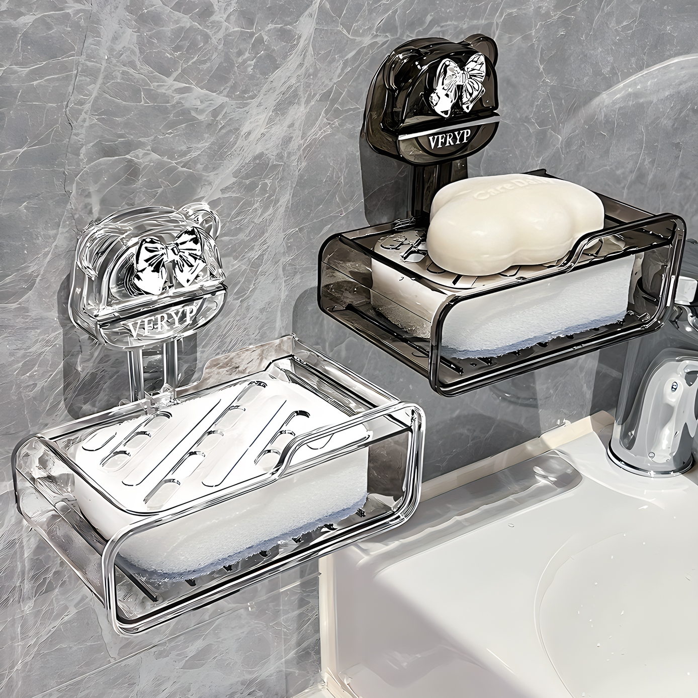 小熊吸盘肥皂盒壁挂式香皂盒置物架免打孔家用浴室卫生间墙上收纳