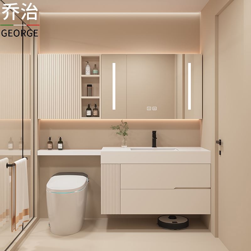 卫生间洗漱台盆柜现代日式开放格岩板一体盆浴室柜组合洗手洗脸池