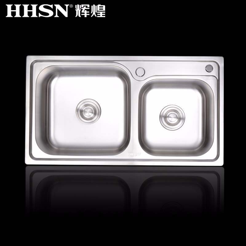 辉煌卫浴（HHSN）不锈钢水槽双槽 一体拉丝成型 厨房洗碗盆洗菜池