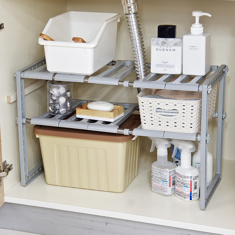 收锅架橱柜伸缩下放不锈钢塑料厨房架可水槽内置物纳架层架子双
