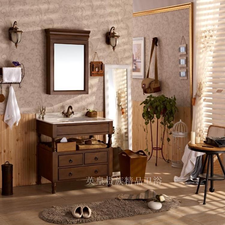 美式欧式仿古橡木实木浴室柜组合洗手盆洗脸盆柜卫浴柜落地柜8027