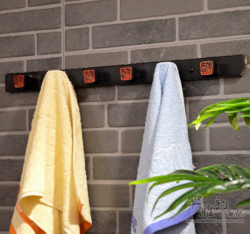 卫生间置物架毛巾杆创意用品居家卫浴古典树脂毛巾架中国印毛巾架