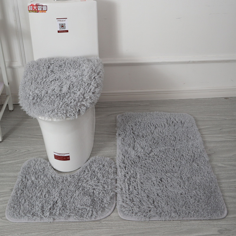 卫生间浴室马桶浴缸北欧风地垫 pvc防滑垫三件套丝毛地毯